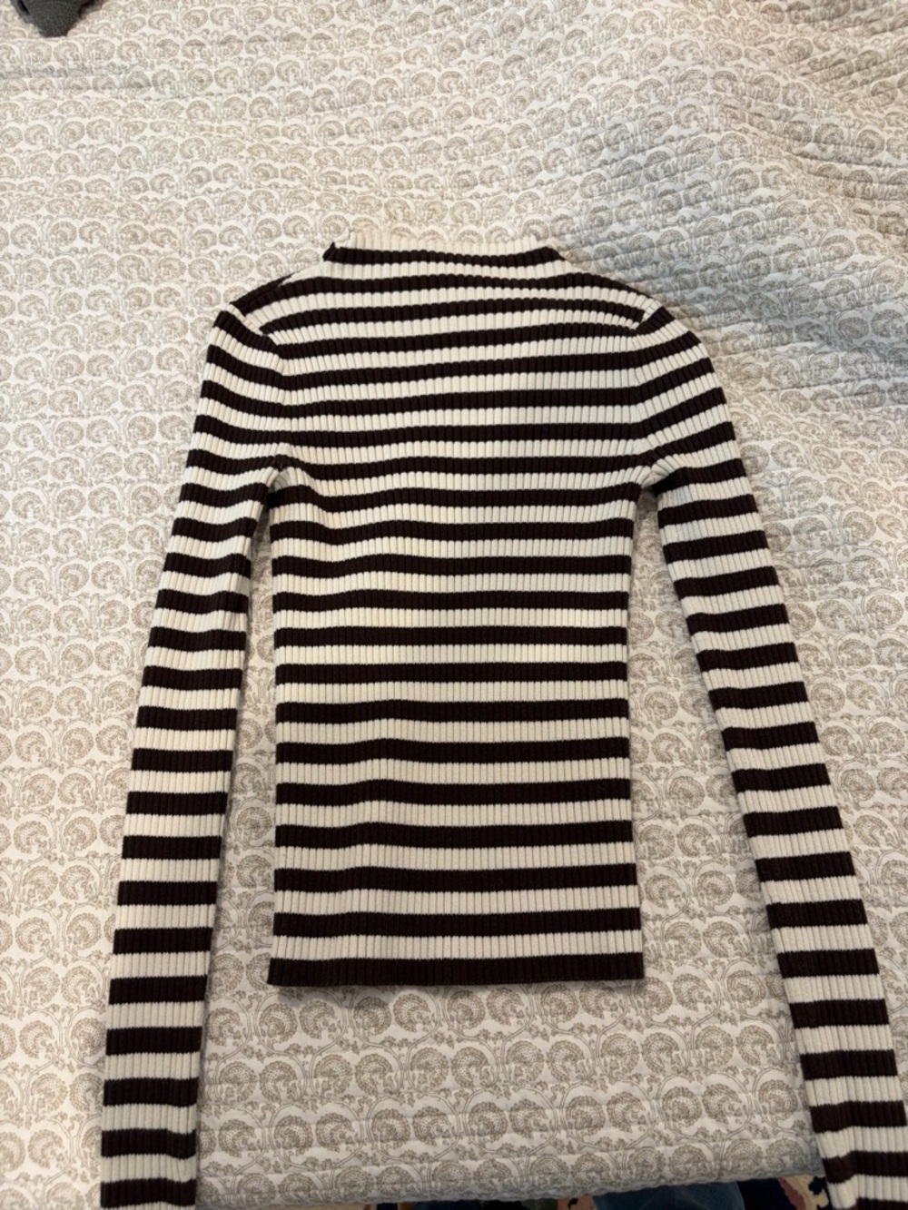 Madewell Brown and White Ribbed Striped Long-Sleeve Tee